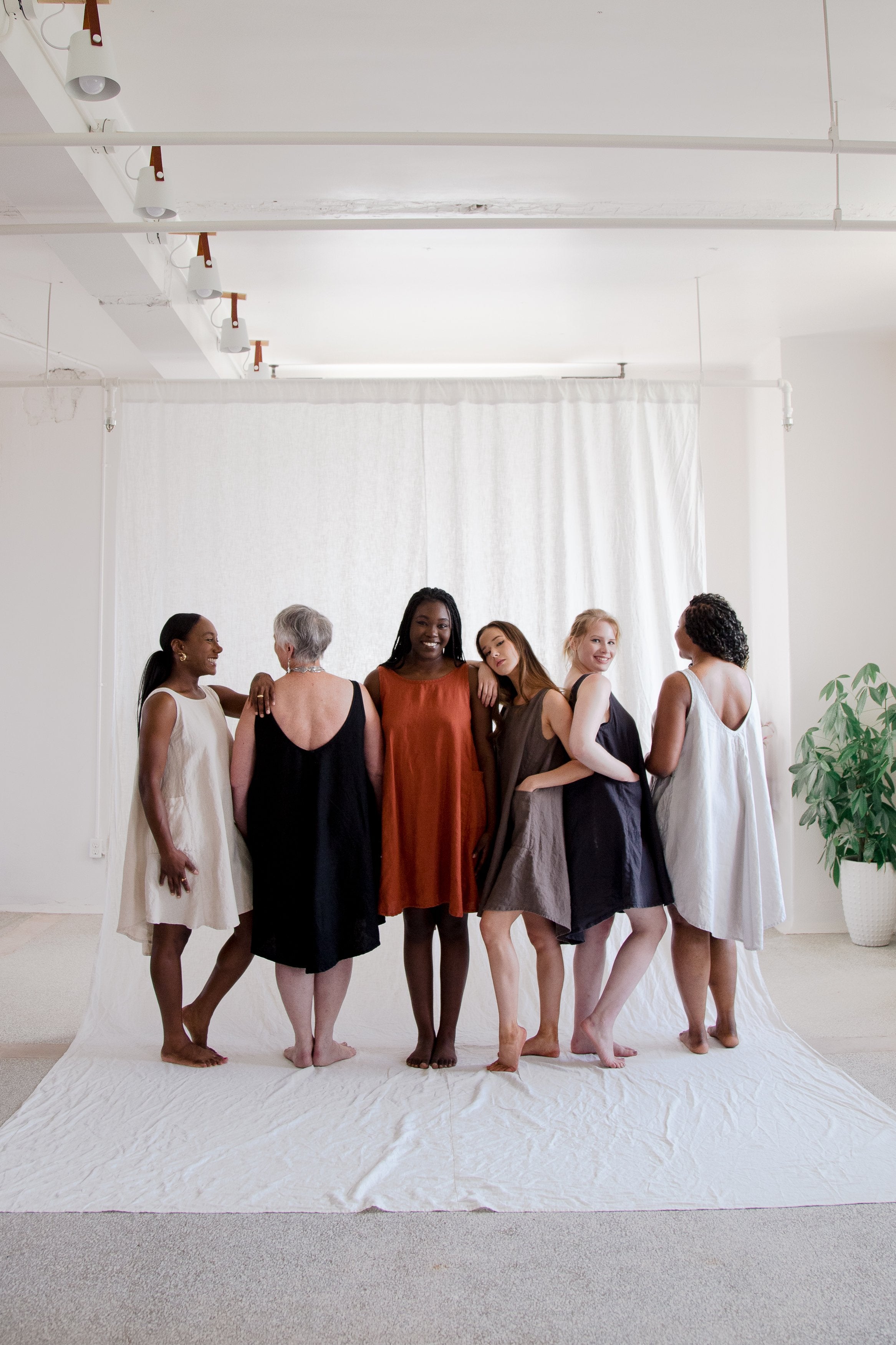 Models wearing linen trapeze dress