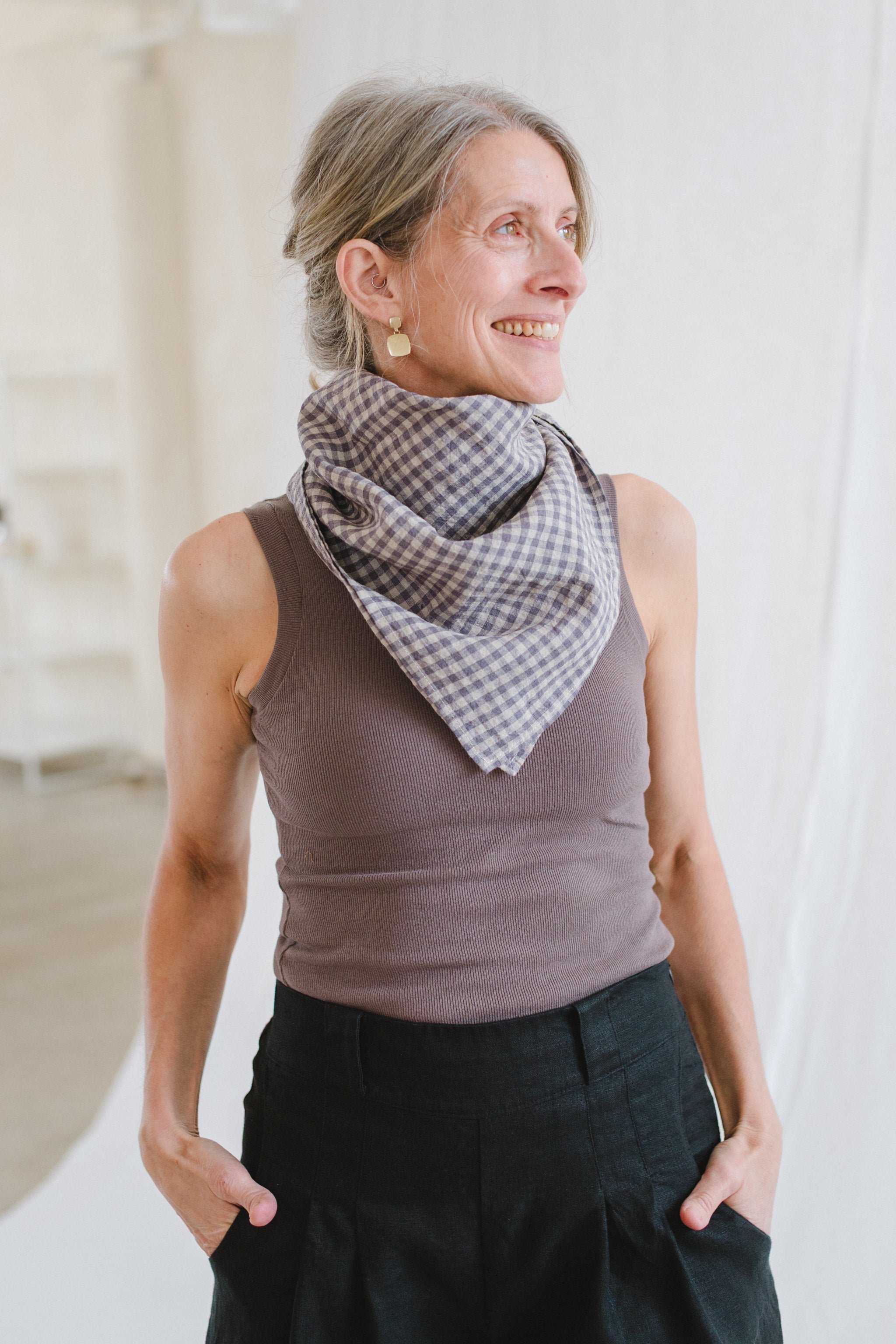 Gingham Linen Scarf
