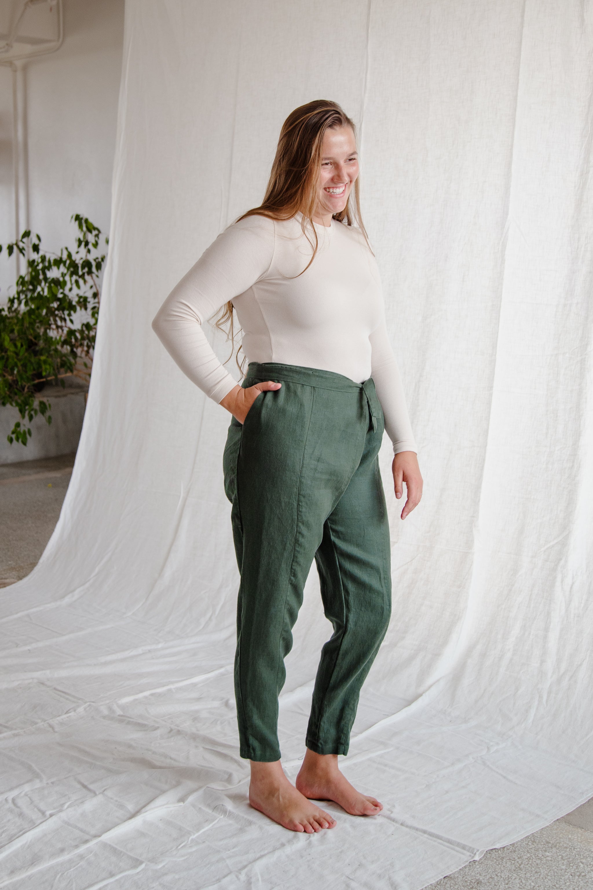 Linen Wrap Pants - Olive Green – Mewd