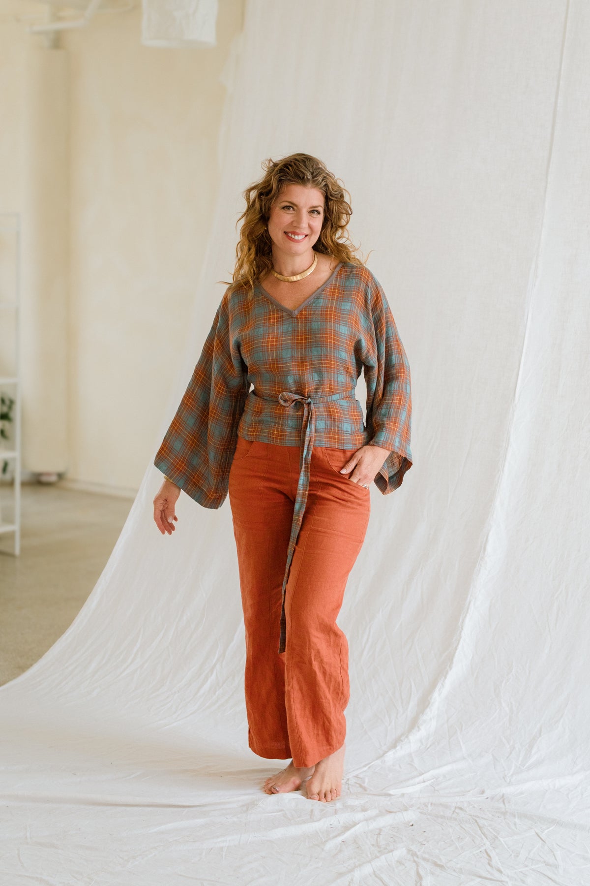 Plaid Kimono Top