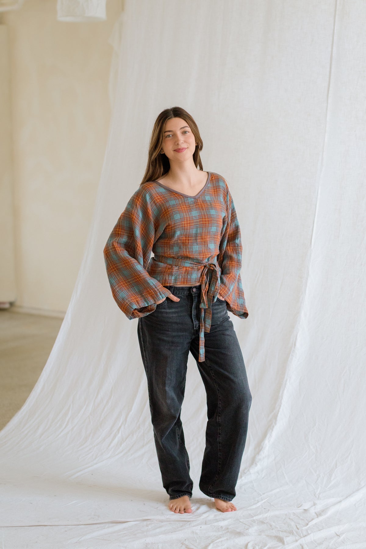 Plaid Kimono Top