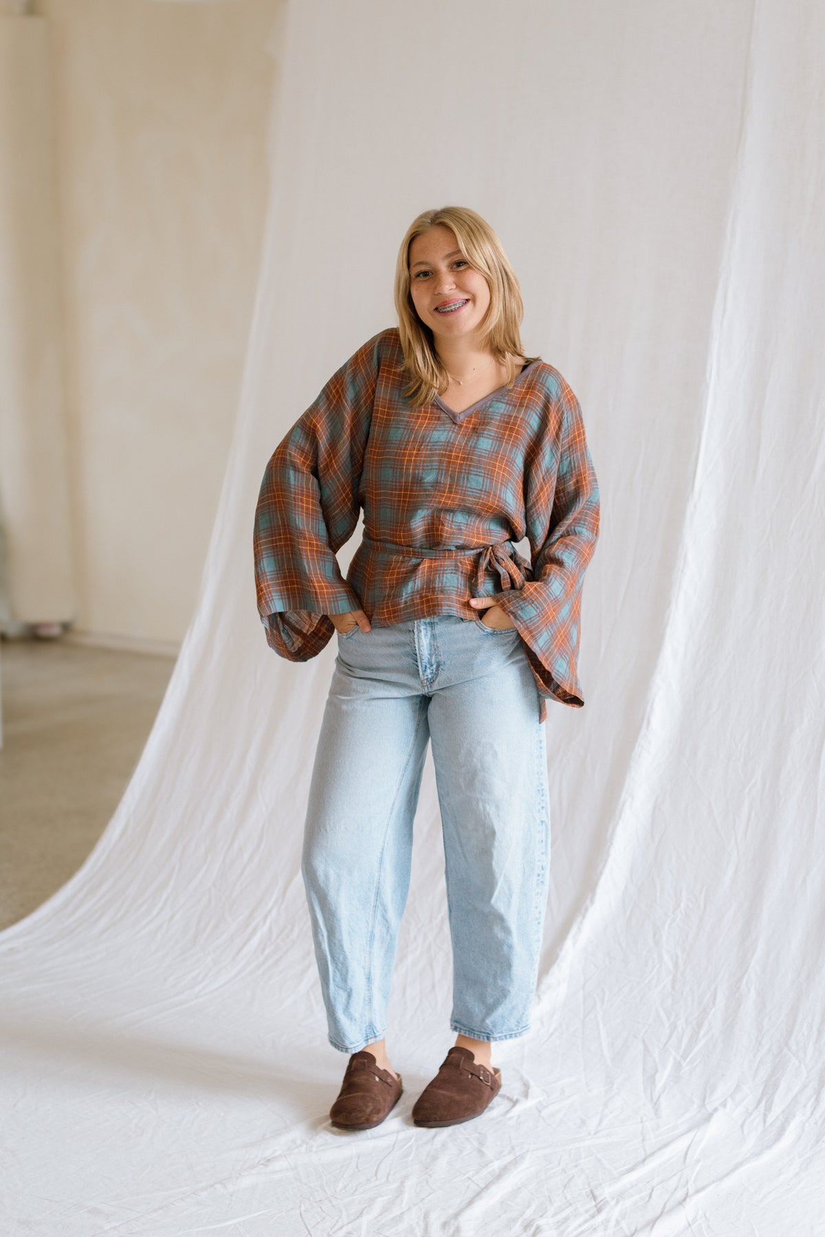 Plaid Kimono Top