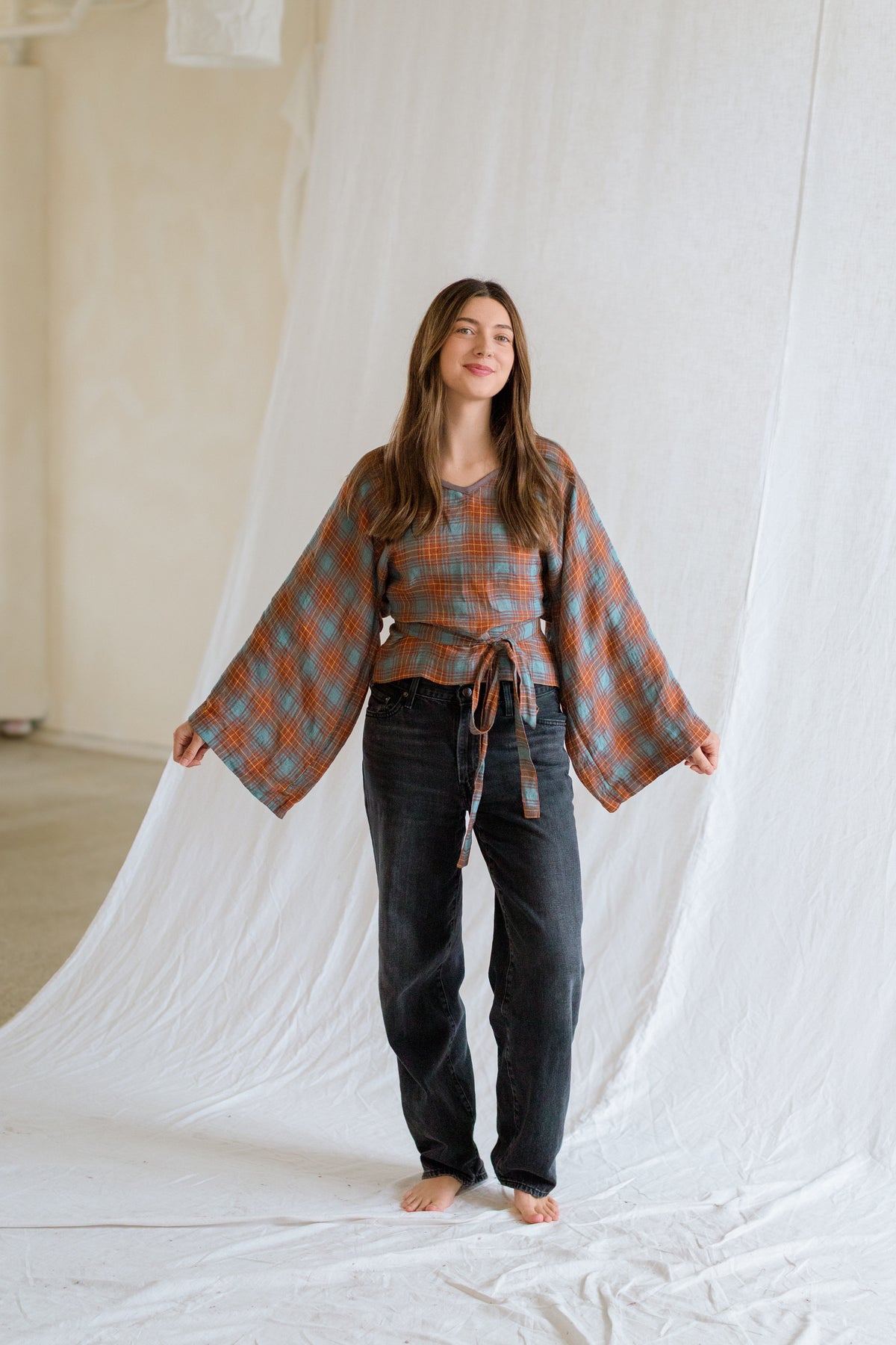 Plaid Kimono Top